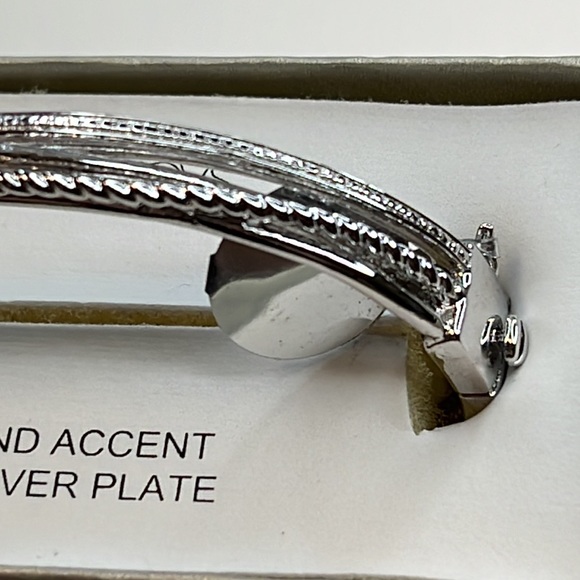 Macy’s Silver Plated Bangle Bracelet w/ Diamond Accents, NWT!! - Picture 2 of 3